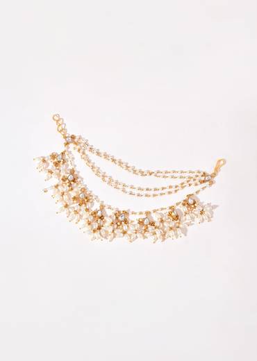 White Kundan Layered Cluster Bead Drop Earchain Set