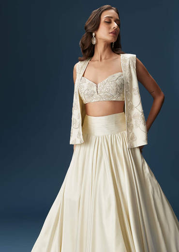 White Lehenga With Embroidered Jacket