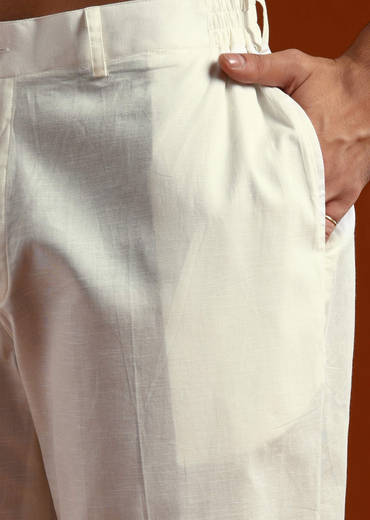 White Linen Kurta Set For Men With Intricate Thread Work