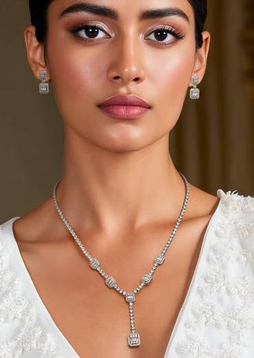 White Zircon Pendant Necklace and Earring Set