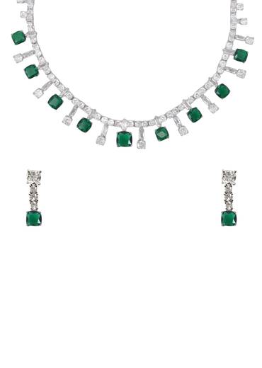 White Zircon Stone Drop Necklace and Earring Set