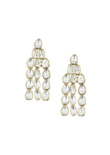 White Layered Polki Necklace Set With Matching Danglers