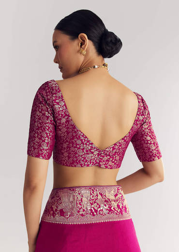 Wine Dola Silk Saree With Zari Motifs