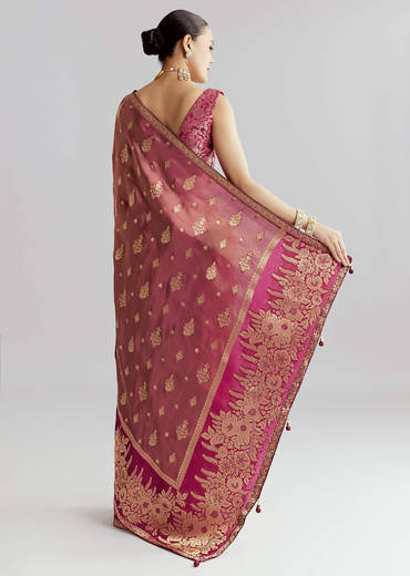 Wine Dola Silk Woven Saree With Zari Butti Work