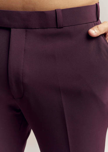 Wine Kurta Set For Men With Floral Print And Beads Work On Suiting Fabric