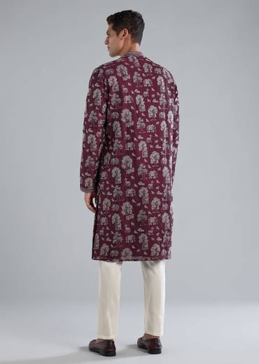 Wine Kurta Set With Thread And Resham Detailing