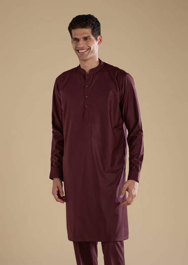 Wine Rayon Jacket Kurta Set with Gotta Work
