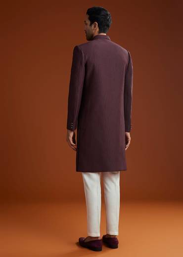 Wine Sherwani Set With Minimalist Design