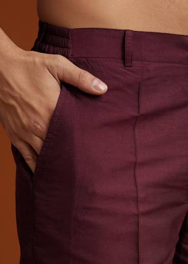 Wine Silk Kurta Jacket Set With Pintucks Detailing