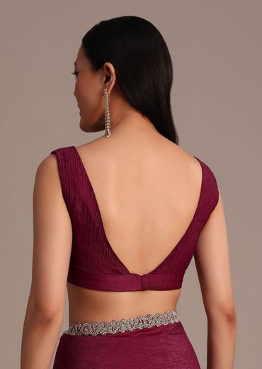 Wine Crushed Tissue Saree With Stone Embellished Border