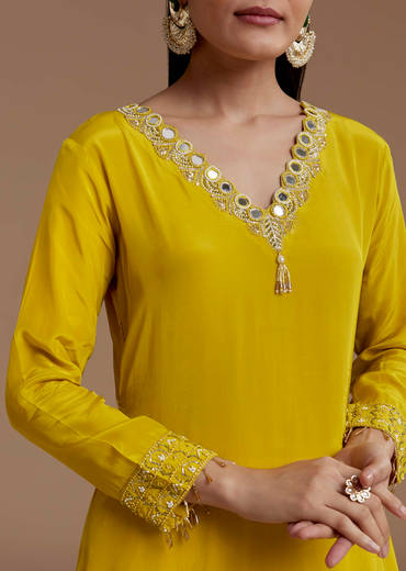 Yellow Asymmetric Kurta and Palazzo Set