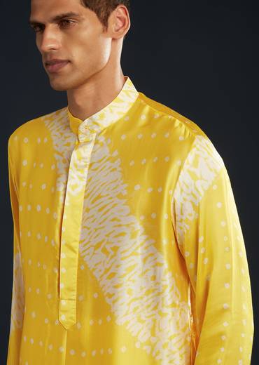 Yellow Bandhani and Shibori Print Kurta Set