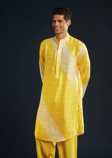Yellow Bandhani and Shibori Print Kurta Set