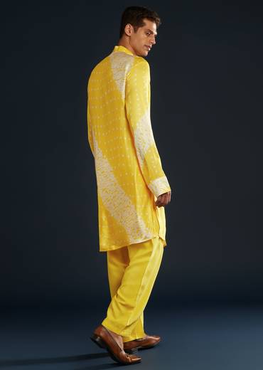 Yellow Bandhani and Shibori Print Kurta Set