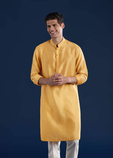 Yellow Chanderi Jacket Kurta Set with Dori Work