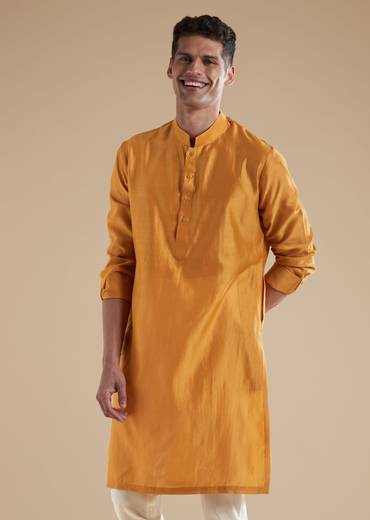 Yellow Chanderi Kurta Jacket Set With Dori Bead Work
