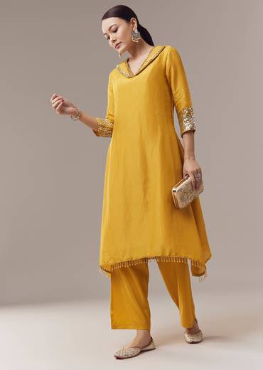 Yellow Coord Set With Sequins Work