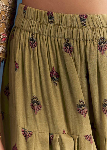 Yellow Crepe Printed Kurta Set With Gota Work