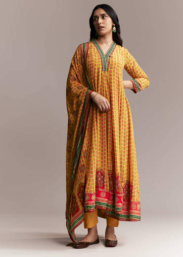 Yellow Floral Anarkali Set