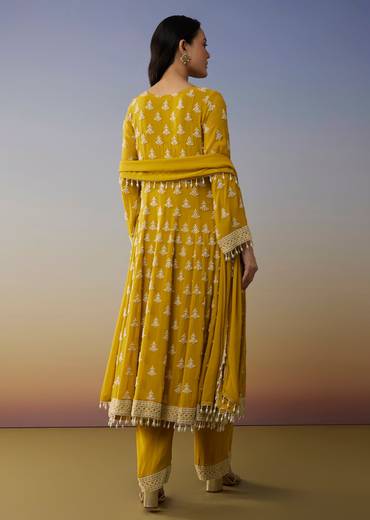 Yellow Georgette Anarkali Suit with Beads Detail Work