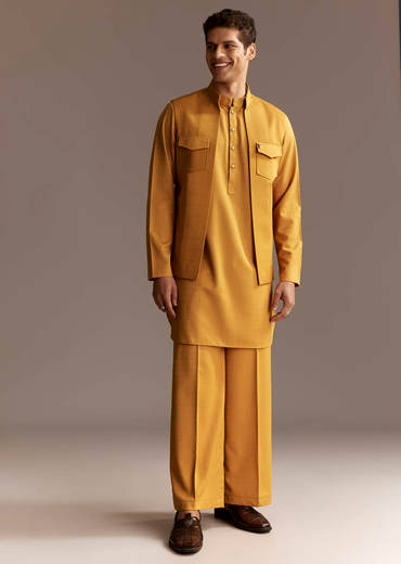 Yellow Kurta Jacket Set With Palazzo Pants