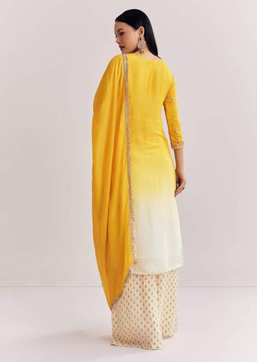 Yellow Ombre Kurta Palazzo Suit With Zardosi And Sequins Work