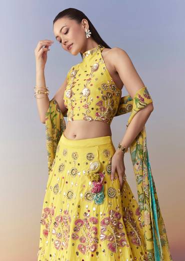 Yellow Printed Bridesmaid Lehenga Set