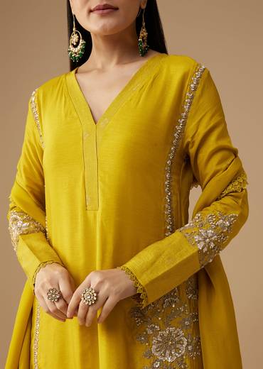 Yellow Sequin Embellished A-Line Anarkali Set