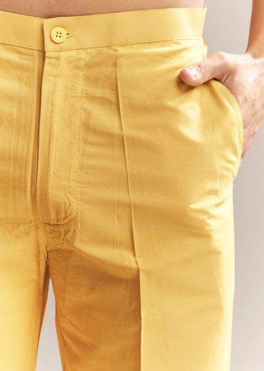 Yellow Silk Kurta Set For Men With Zardosi And Aari Work