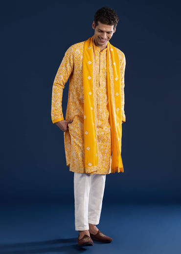 Yellow Silk Kurta Set with Dupatta