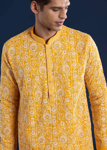 Yellow Silk Kurta Set with Dupatta