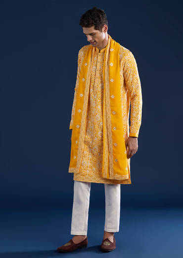 Yellow Silk Kurta Set with Dupatta
