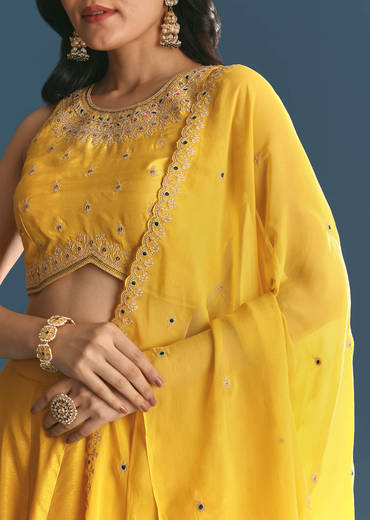 Yellow Silk Lehenga Choli With Zari And Sequins Work