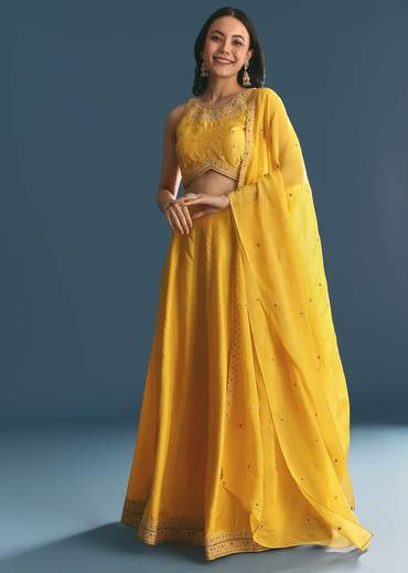 Yellow Silk Lehenga Choli With Zari And Sequins Work