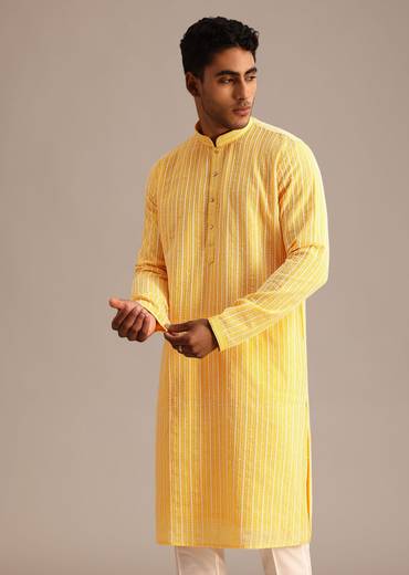 Yellow Georgette Kurta Set With Resham Work