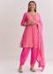 Pink Georgette Kurta Dhoti Suit With Gotta Lace And Moti Work