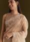 Beige Glass Tissue Embroidered Saree With Scallop Border
