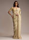 Beige Tissue Saree with Floral and Cutdana Embroidery