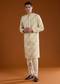 Cream Jacquard Mens Kurta Pant Set