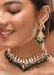Emerald Green White Necklace Set With Pachi Kundan