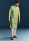 Green Silk Kurta Set For Men With Floral And Abstract Print