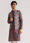 Grey Rawsilk Jacket Kurta Set With Cut Dana And Stone