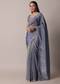 Grey Glass Tissue Saree With Mirror Work Border And Unstitched Blouse Piece