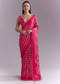 Hot Pink Chinon Saree With Leheriya Print And Mirror Work