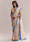 Ivory Linen Printed Saree With Handcrafted Ajrakh Patch Work