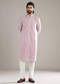 Light Pink Silk Kurta Set For Men With Floral Print