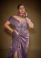 Mauve Off Shoulder Velvet Gown With Keyhole Detail And Embroidered Choker