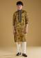 Mustard Yellow Silk Kurta Set With Thread And Mirror Work