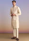 Off White Banarasi Silk Kurta Jacket Set For Men With Embroidery