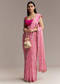 Off White Chinnon Saree With Pink Striped Print And Gota Detailing